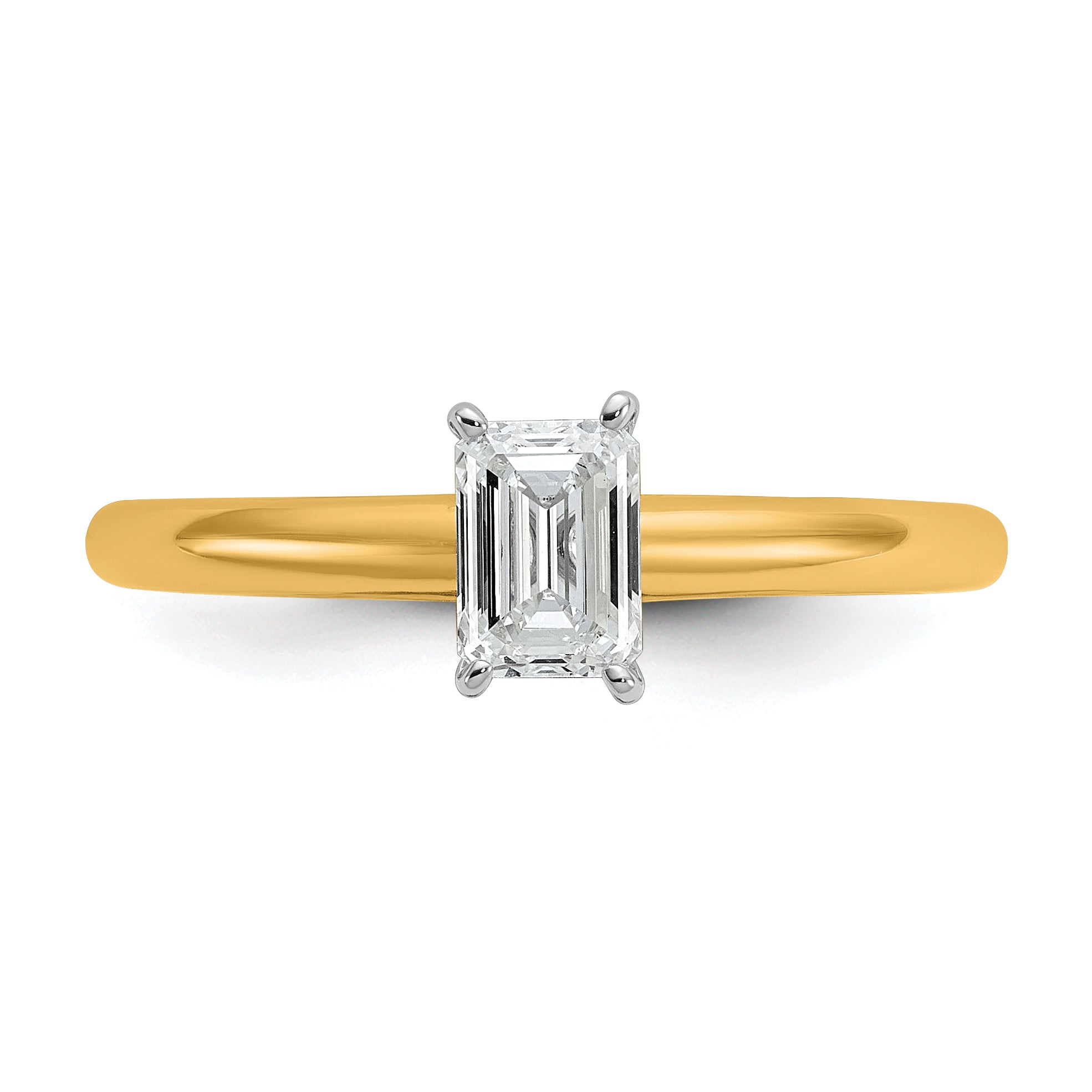 14k Two-tone 1/2 carat Certified Lab Grown Diamond VS+ F+ Emerald Solitare Complete Engagement Ring