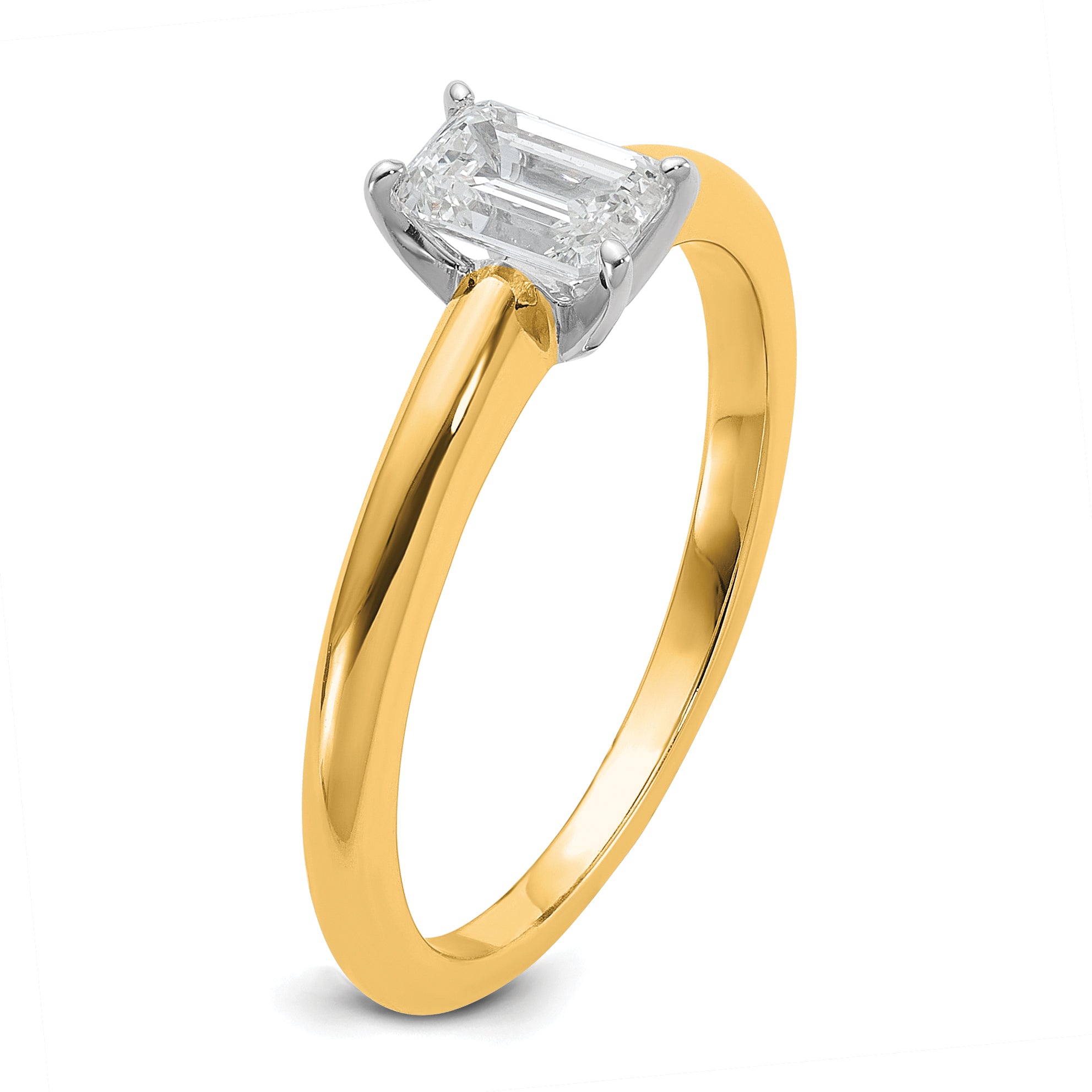 14k Two-tone 1/2 carat Certified Lab Grown Diamond VS+ F+ Emerald Solitare Complete Engagement Ring