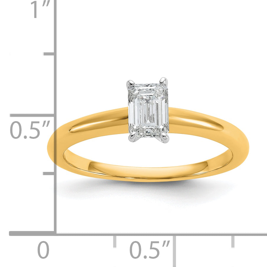 14k Two-tone 1/2 carat Certified Lab Grown Diamond VS+ F+ Emerald Solitare Complete Engagement Ring