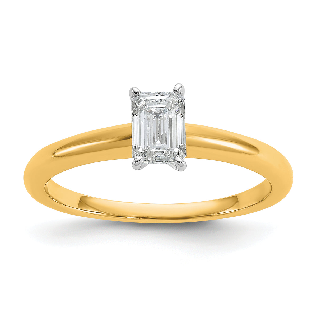 14k Two-tone 1/2 carat Certified Lab Grown Diamond VS/SI+ G+ Emerald Solitare Complete Engagement Ring