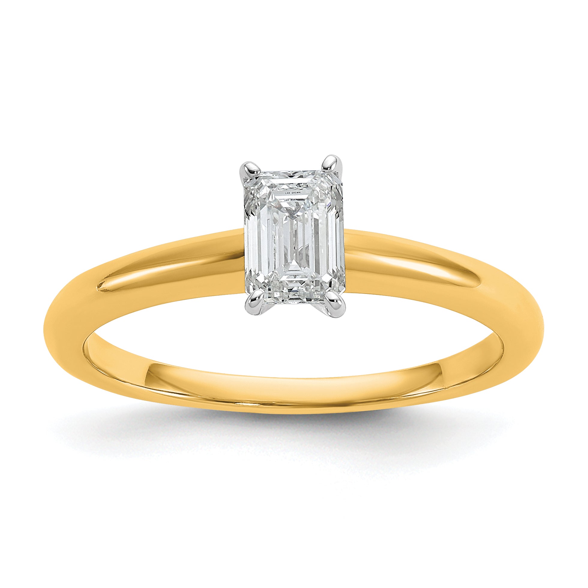 14k Two-tone 1/2 carat Certified Lab Grown Diamond VS+ F+ Emerald Solitare Complete Engagement Ring
