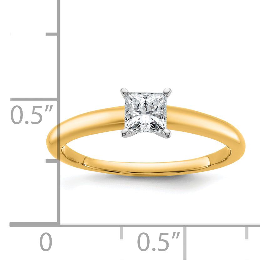 14k Two-tone 1/2 carat Certified Lab Grown Diamond VS+ F+ Princess Complete Solitare Engagement Ring