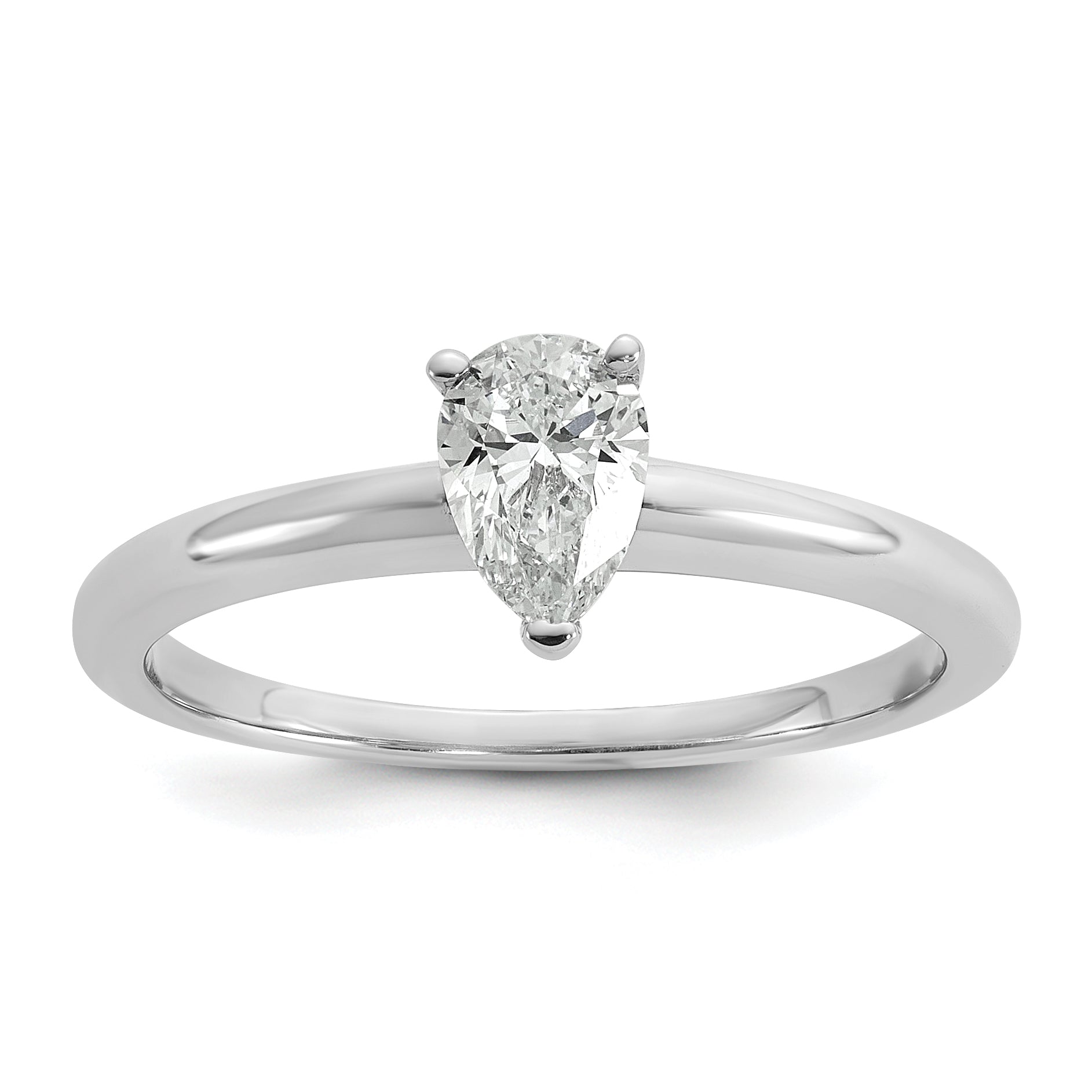 14k White Gold 1/2 carat Certified Lab Grown Diamond VS+ F+ Pear Solitare Complete Engagement Ring