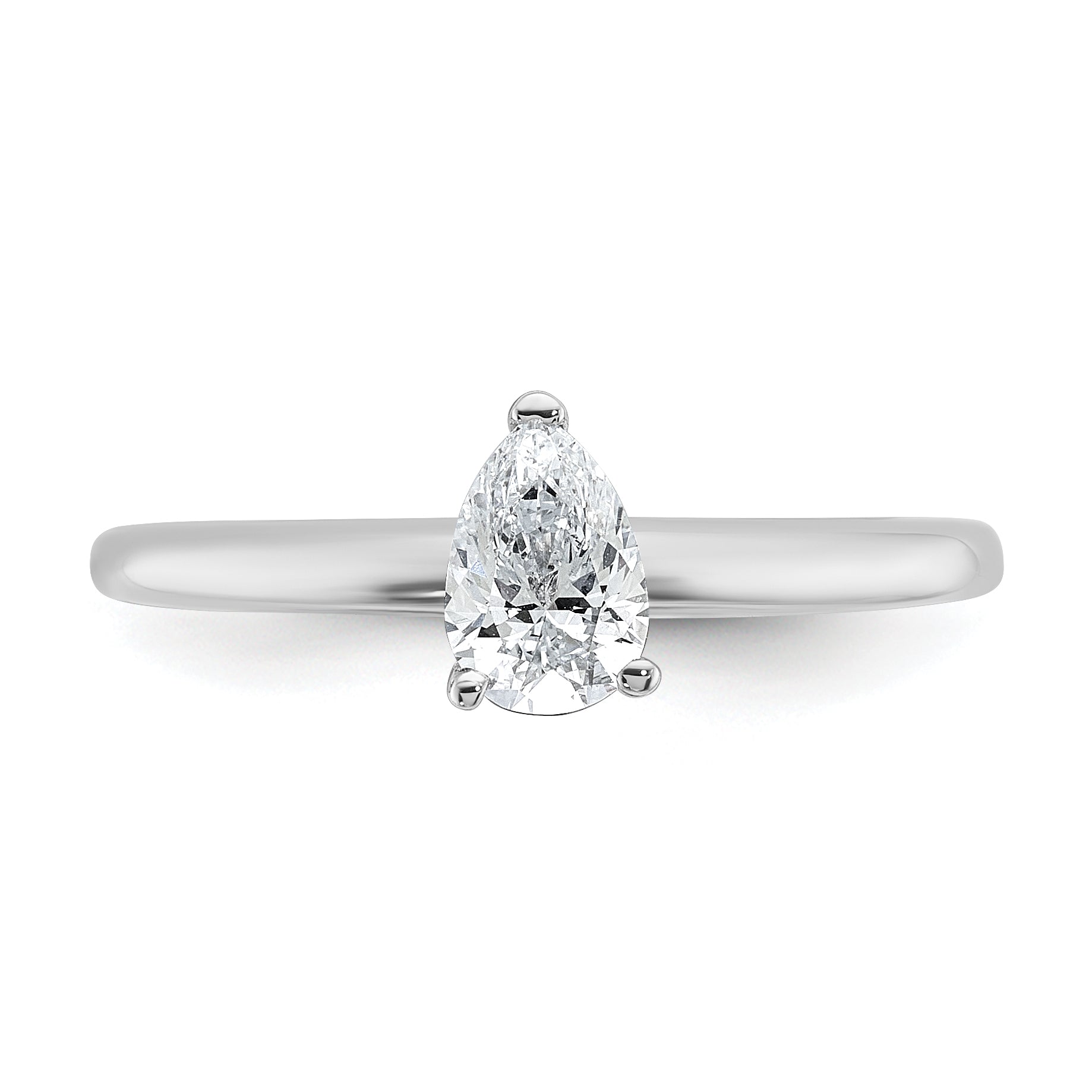 14k White Gold 1/2 carat Certified Lab Grown Diamond VS+ F+ Pear Solitare Complete Engagement Ring