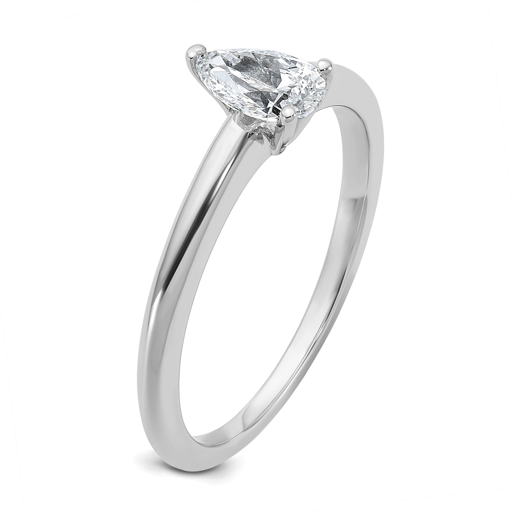 14k White Gold 1/2 carat Certified Lab Grown Diamond VS+ F+ Pear Solitare Complete Engagement Ring