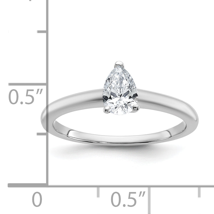 14k White Gold 1/2 carat Certified Lab Grown Diamond VS+ F+ Pear Solitare Complete Engagement Ring