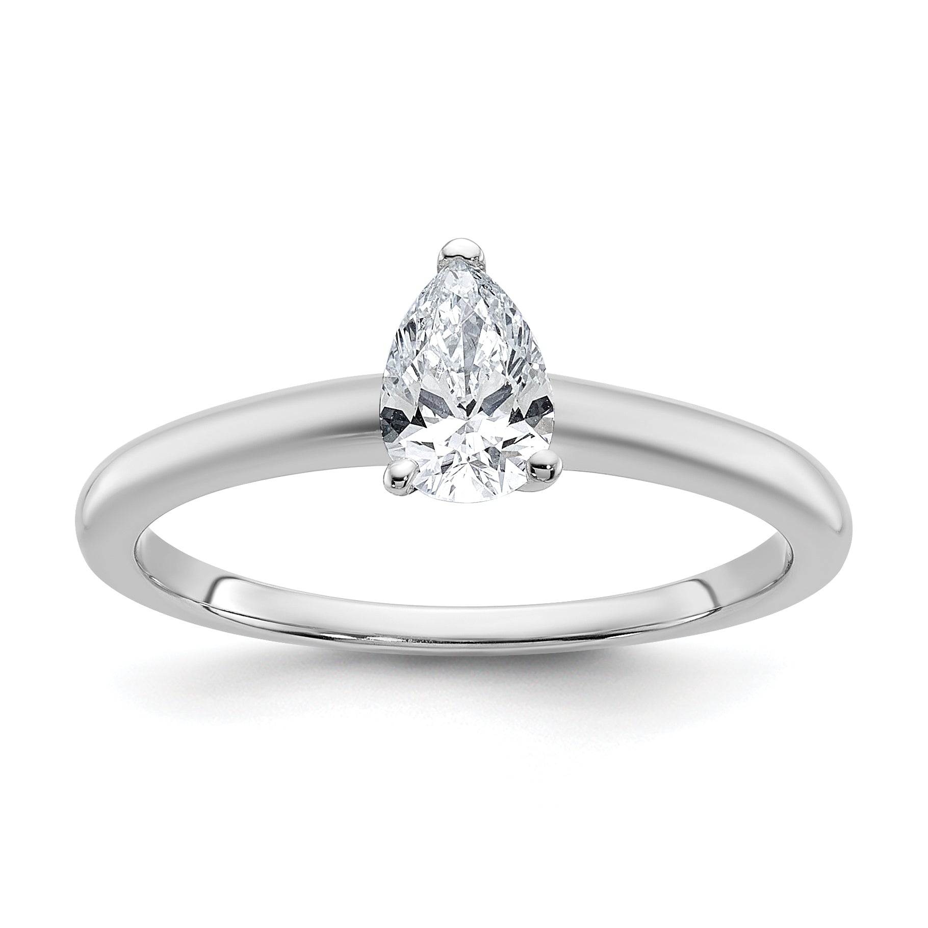 14k White Gold 1/2 carat Certified Lab Grown Diamond VS+ F+ Pear Solitare Complete Engagement Ring