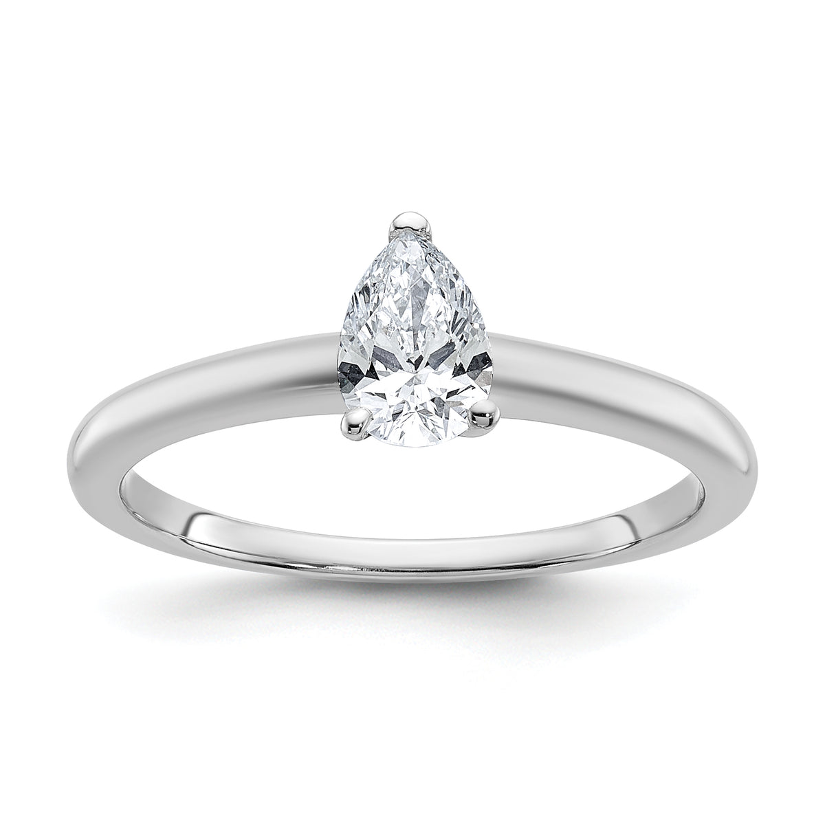 14k White Gold 1/2 carat Certified Lab Grown Diamond VS+ F+ Pear Solitare Complete Engagement Ring