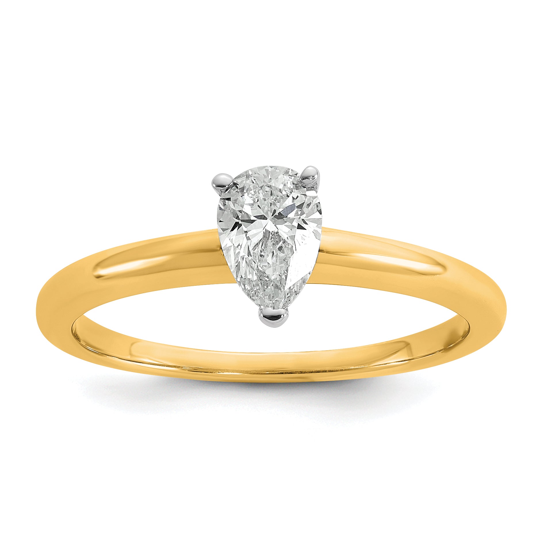 14k Two-tone 1/2 carat Certified Lab Grown Diamond VS+ F+ Pear Solitare Complete Engagement Ring
