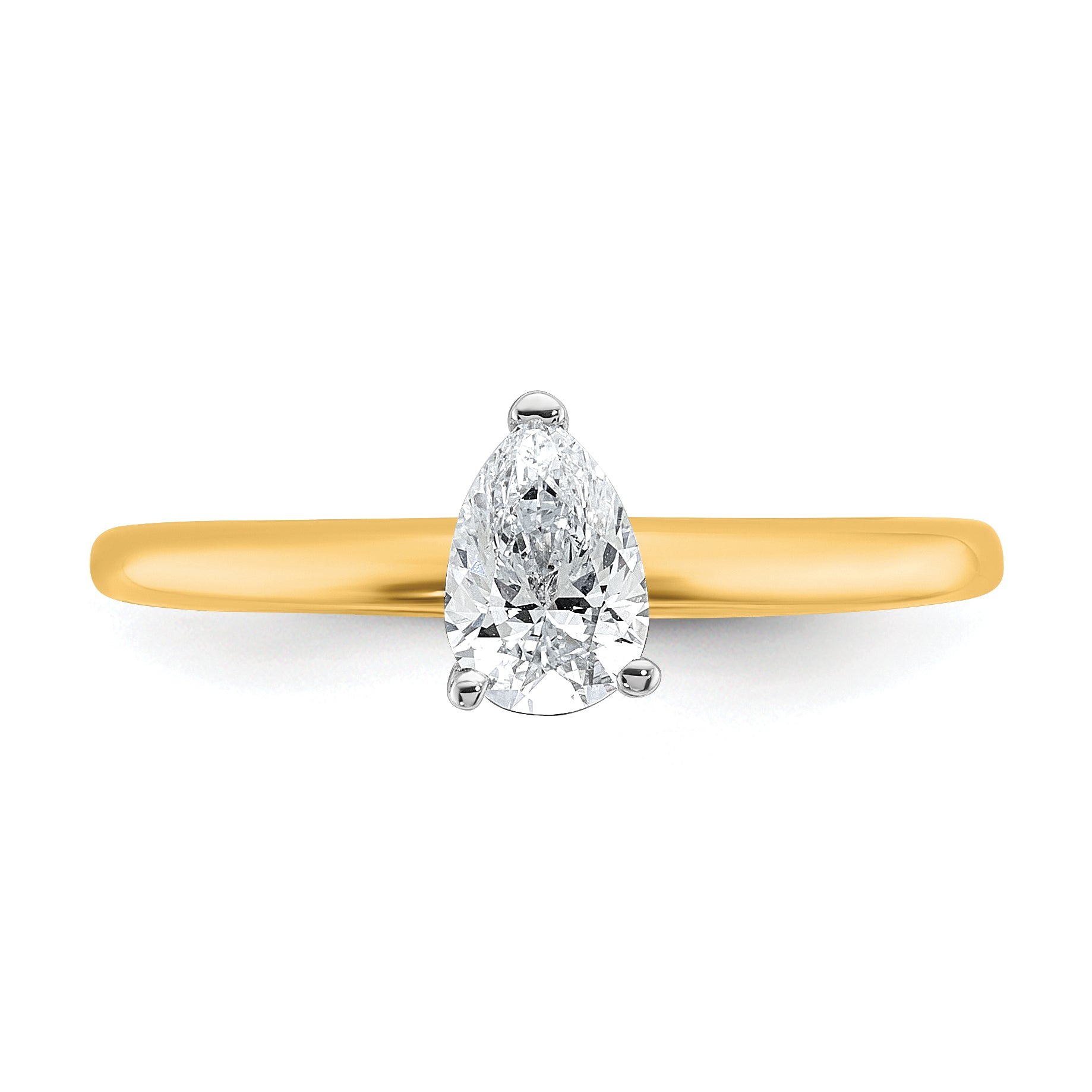 14k Two-tone 1/2 carat Certified Lab Grown Diamond VS+ F+ Pear Solitare Complete Engagement Ring