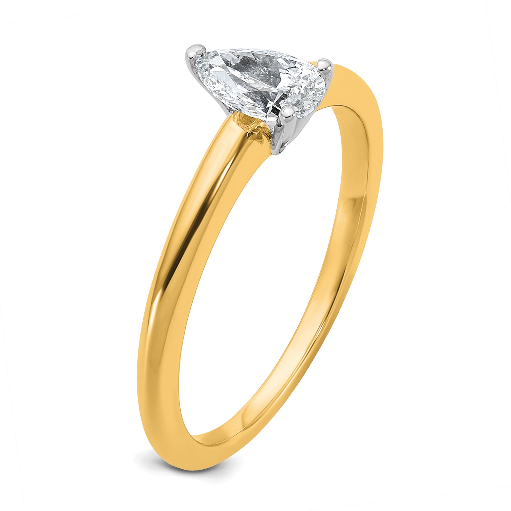 14k Two-tone 1/2 carat Certified Lab Grown Diamond VS+ F+ Pear Solitare Complete Engagement Ring