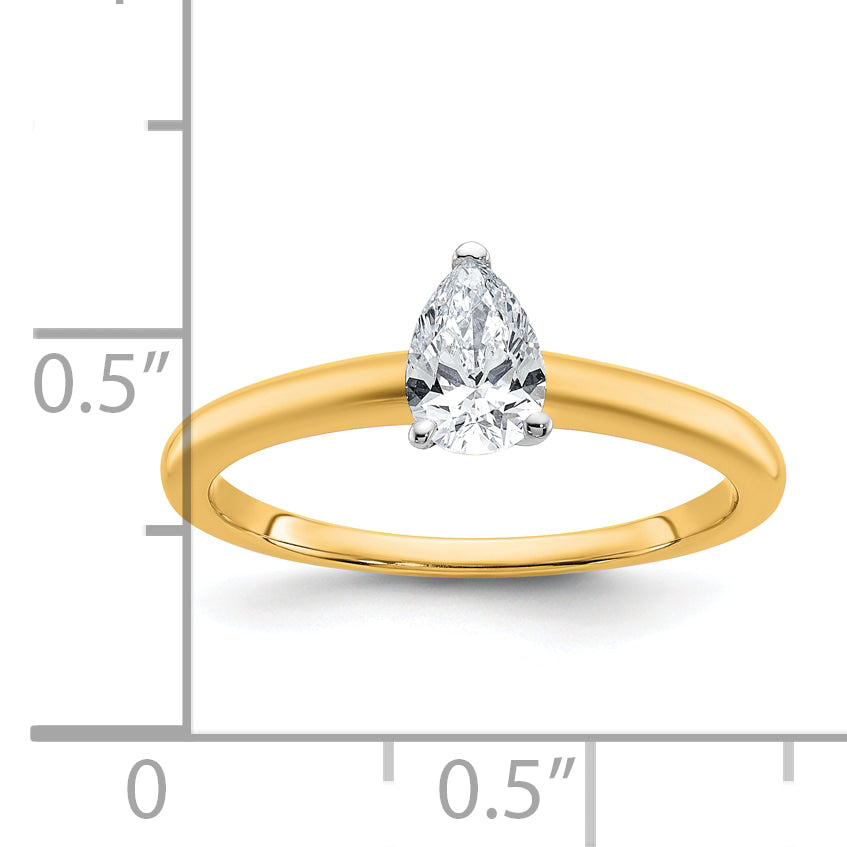 14k Two-tone 1/2 carat Certified Lab Grown Diamond VS+ F+ Pear Solitare Complete Engagement Ring