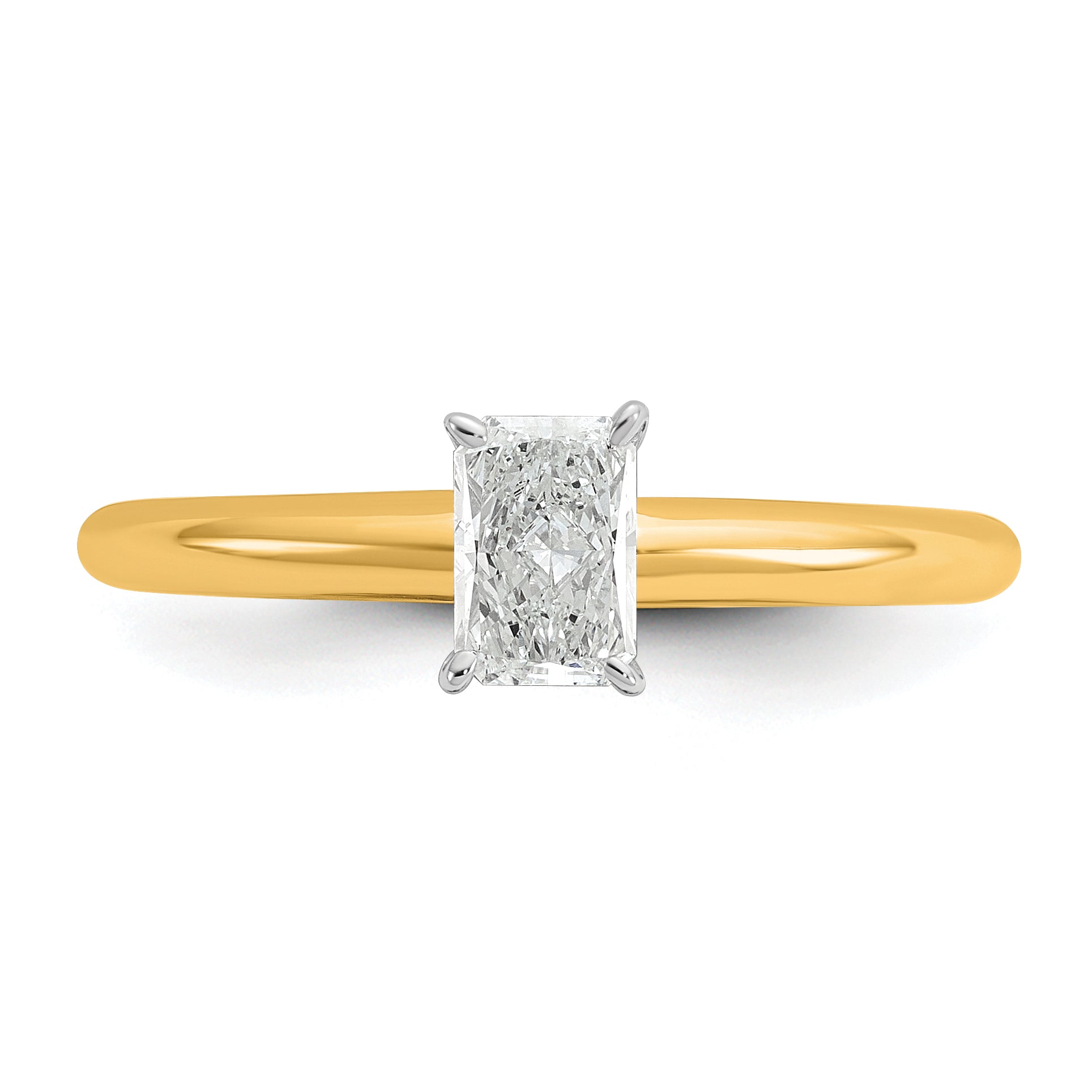 14k Two-tone 1/2 carat Certified Lab Grown Diamond VS+ F+ Radiant Solitare Complete Engagement Ring