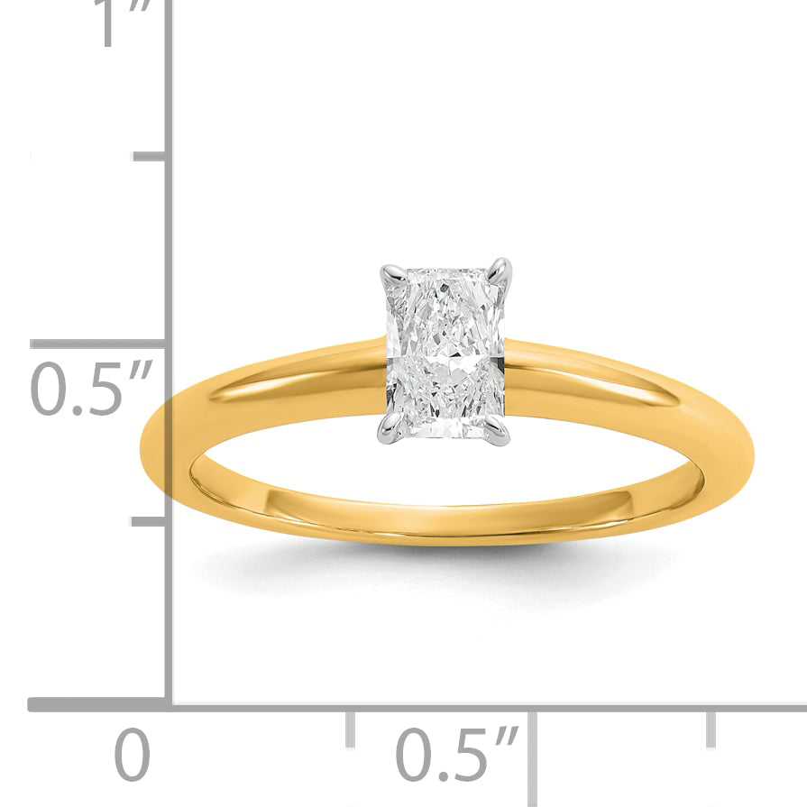 14k Two-tone 1/2 carat Certified Lab Grown Diamond VS+ F+ Radiant Solitare Complete Engagement Ring