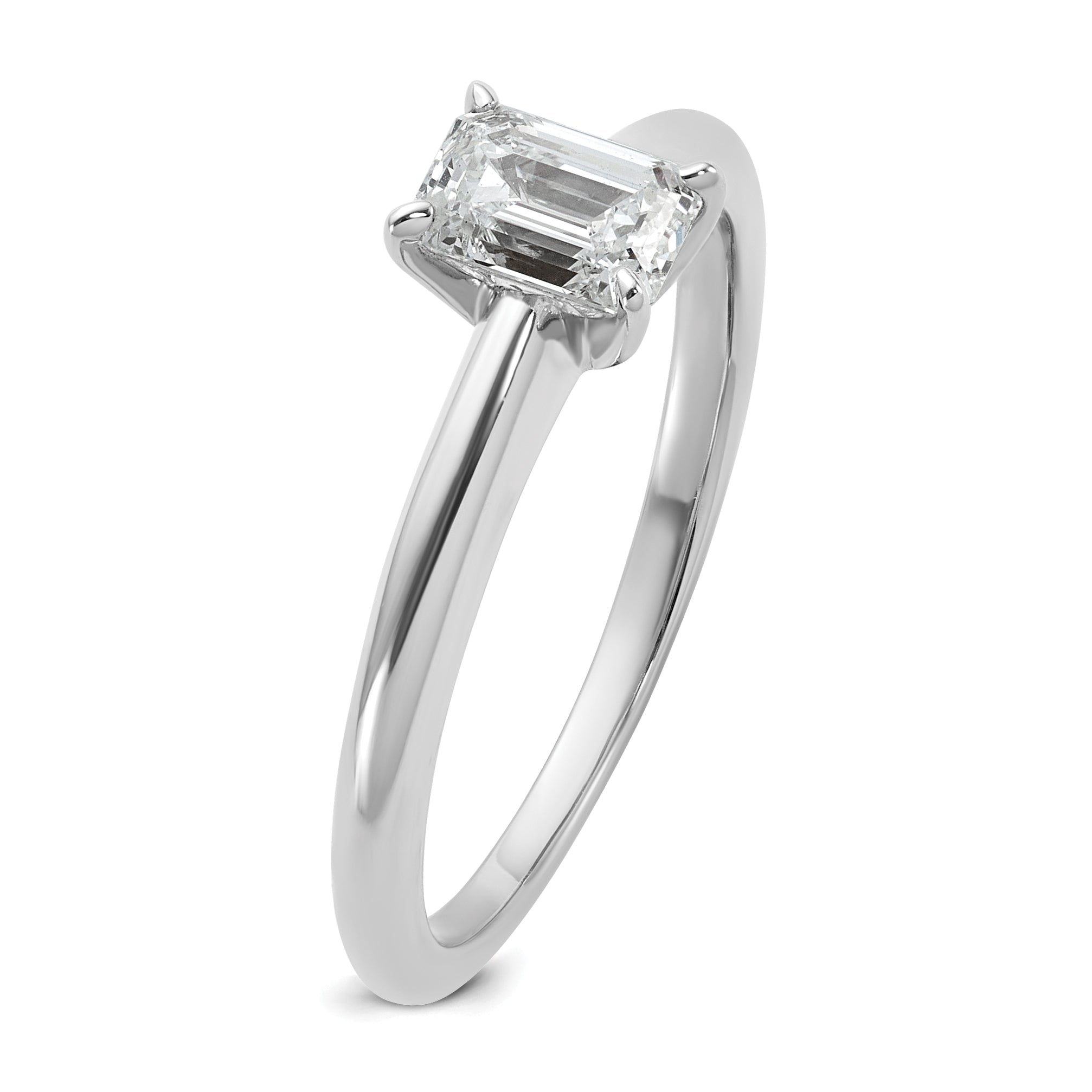 14k White Gold 3/4 carat Lab Grown Diamond VS+ F+ Emerald Solitare Complete Engagement Ring