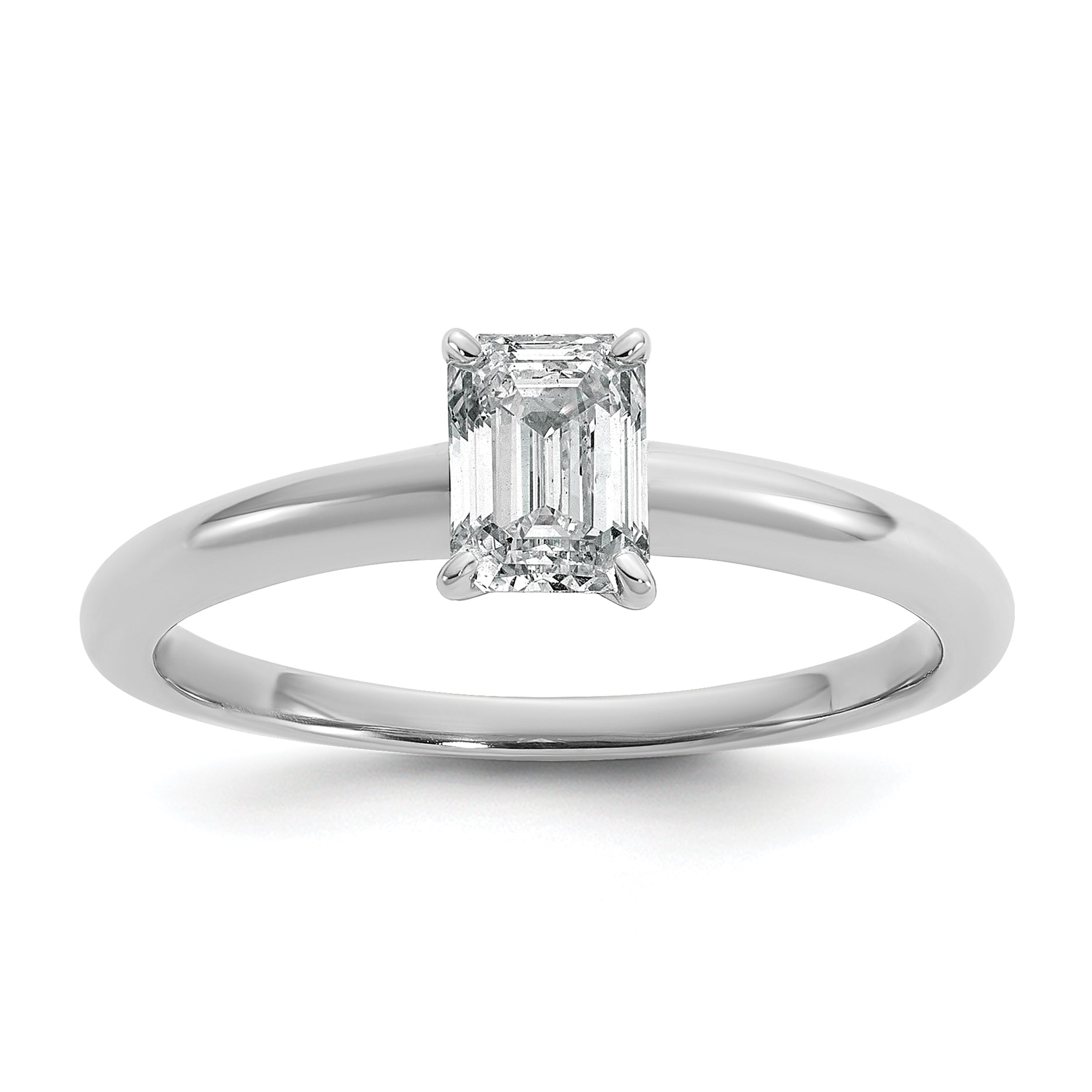 14k White Gold 3/4 carat Lab Grown Diamond VS+ F+ Emerald Solitare Complete Engagement Ring