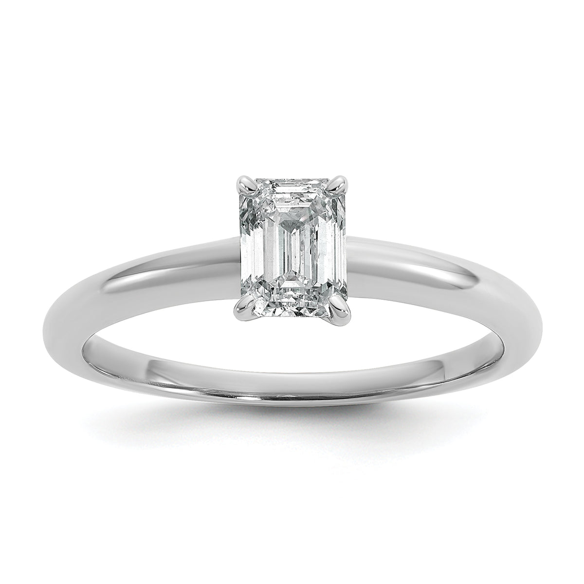 14k White Gold 3/4 carat Lab Grown Diamond VS+ F+ Emerald Solitare Complete Engagement Ring