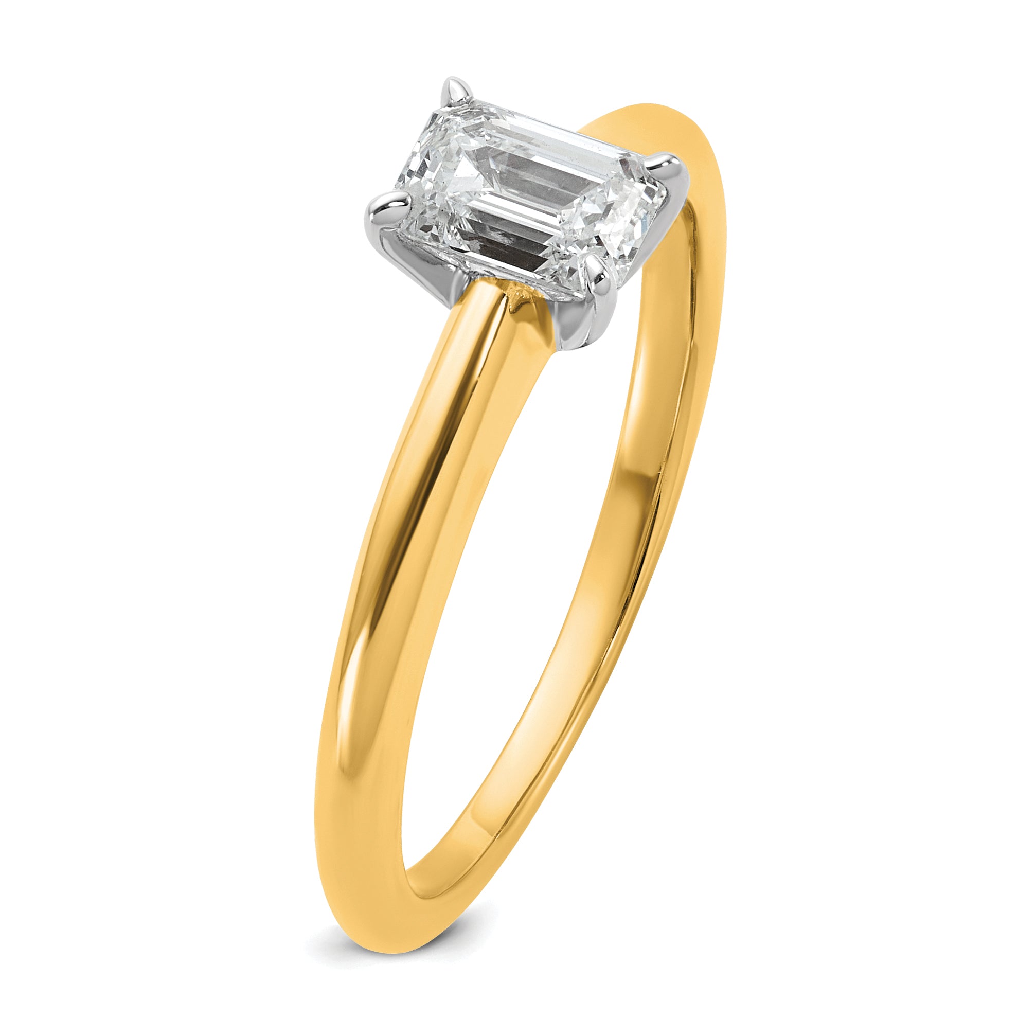 14k Two-tone 3/4 carat Lab Grown Diamond VS/SI+ G+ Emerald Solitare Complete Engagement Ring