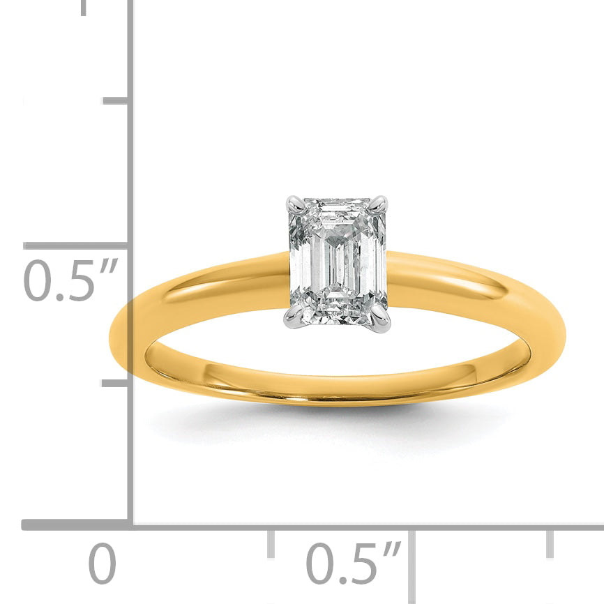 14k Two-tone 3/4 carat Lab Grown Diamond VS/SI+ G+ Emerald Solitare Complete Engagement Ring