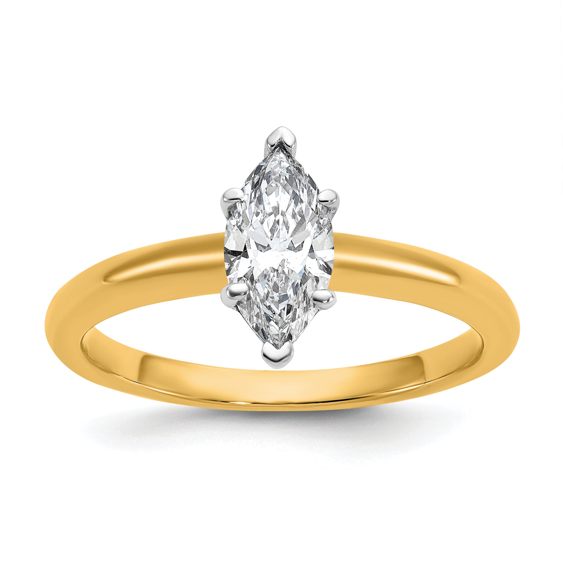 14k Two-tone 3/4 carat Lab Grown Diamond VS/SI+ G+ Marquise Solitare Complete Engagement Ring