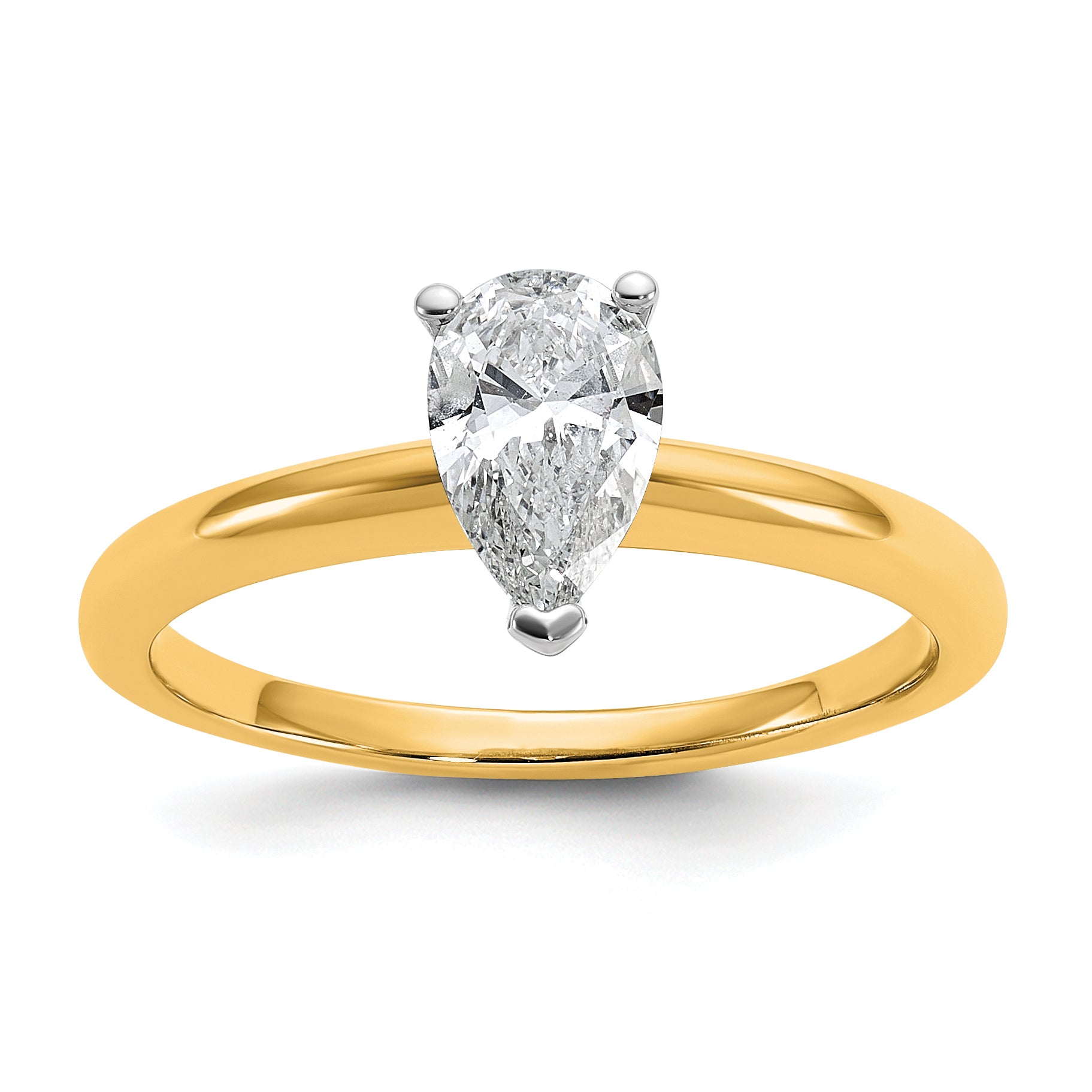 14k Two-tone 3/4 carat Lab Grown Diamond VS/SI+ G+ Pear Solitare Complete Engagement Ring