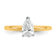 14k Two-tone 3/4 carat Lab Grown Diamond VS+ F+ Pear Solitare Complete Engagement Ring