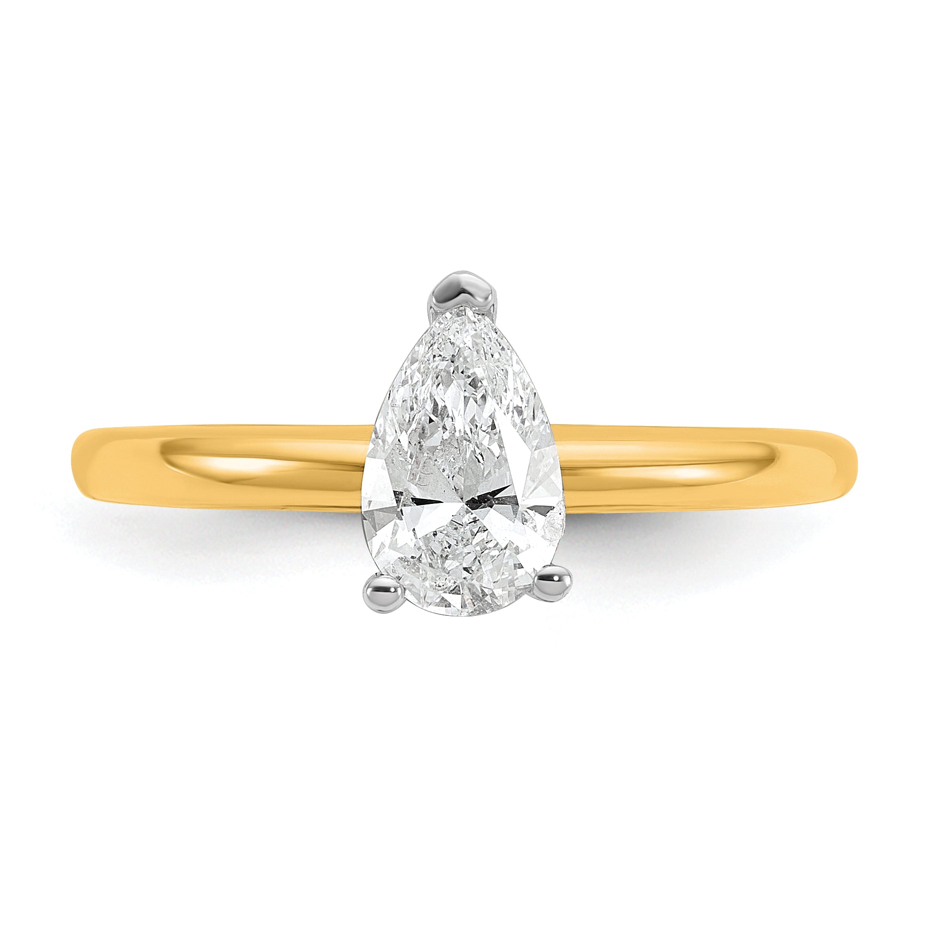 14k Two-tone 3/4 carat Certified Lab Grown Diamond VS+ F+ Pear Solitare Complete Engagement Ring