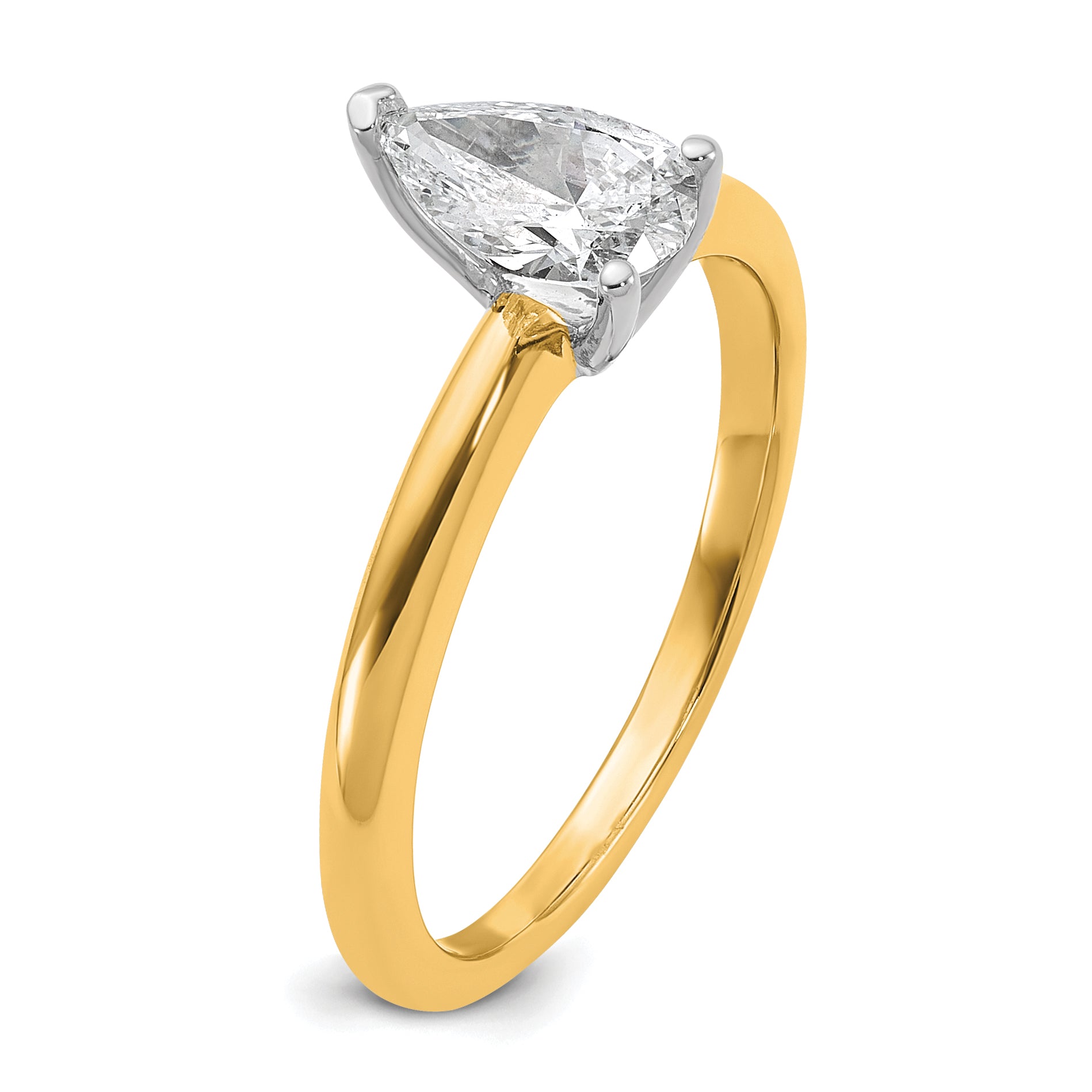 14k Two-tone 3/4 carat Certified Lab Grown Diamond VS+ F+ Pear Solitare Complete Engagement Ring