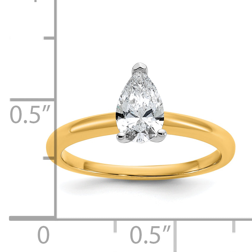 14k Two-tone 3/4 carat Lab Grown Diamond VS+ F+ Pear Solitare Complete Engagement Ring
