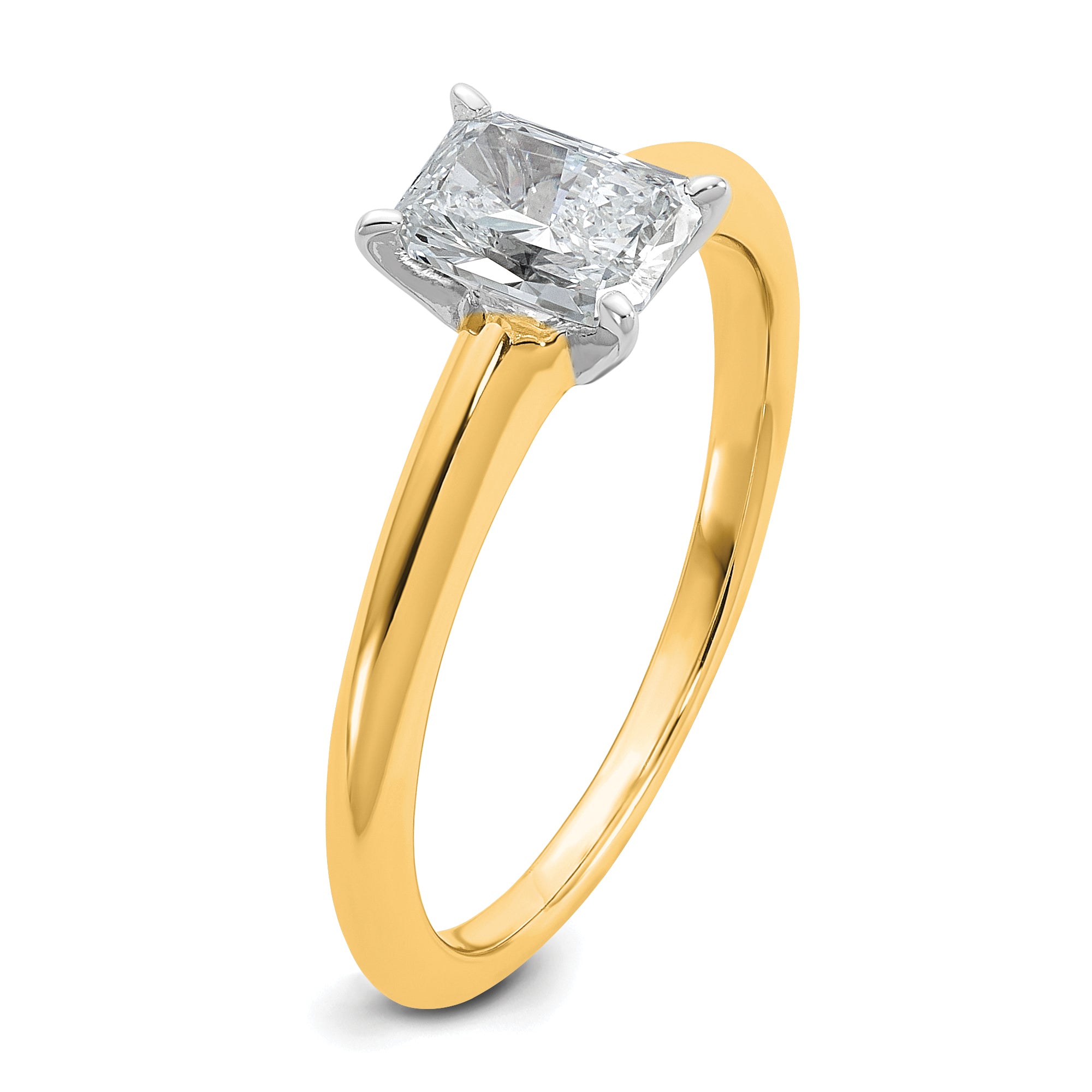 14k Two-tone 3/4 carat Lab Grown Diamond VS/SI+ G+ Radiant Solitare Complete Engagement Ring