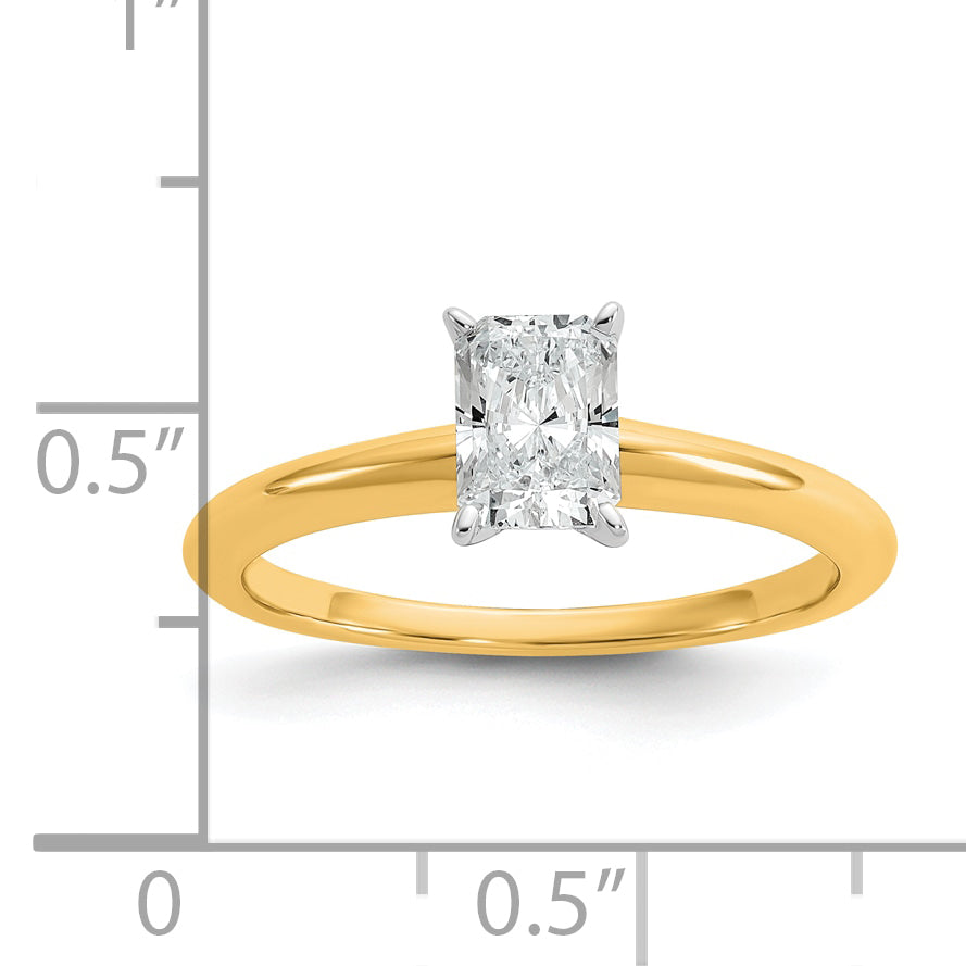 14k Two-tone 3/4 carat Certified Lab Grown Diamond VS/SI+ G+ Radiant Solitare Complete Engagement Ring