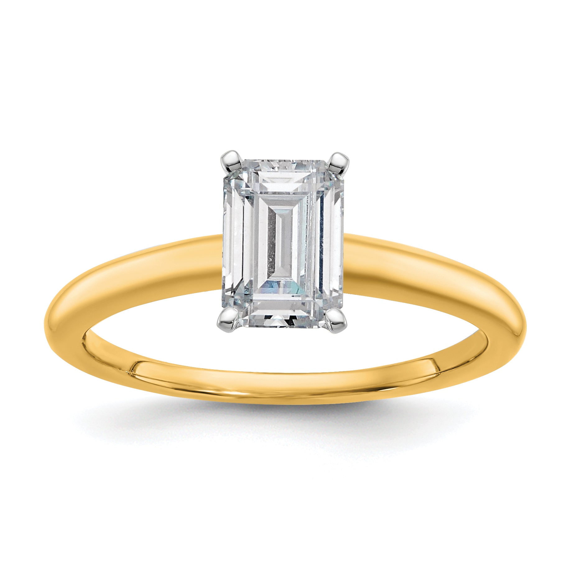 14k Two-tone 1 carat Certified Lab Grown Diamond VS+ F+ Emerald Solitare Complete Engagement Ring