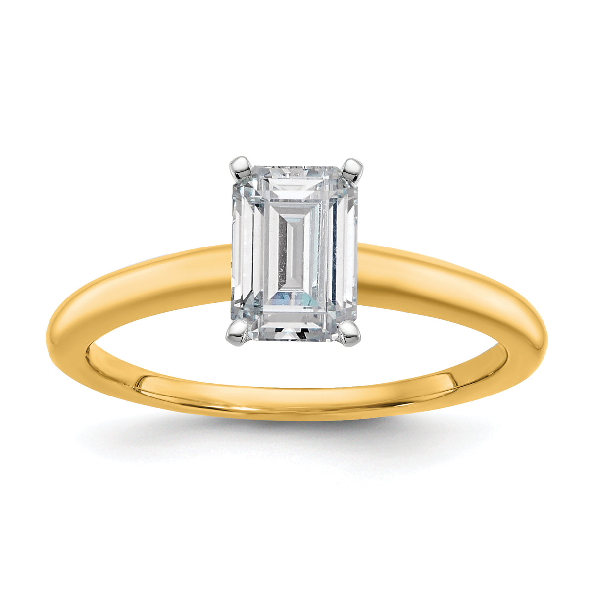 14k Two-tone 1 carat Certified Lab Grown Diamond VS+ F+ Emerald Solitare Complete Engagement Ring