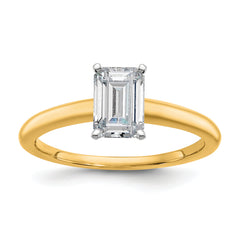 14k Two-tone 1 carat Certified Lab Grown Diamond VS+ F+ Emerald Solitare Complete Engagement Ring