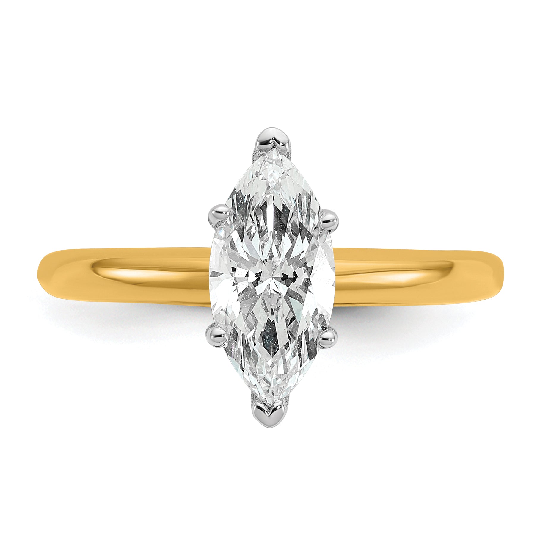 14k Two-tone 1 carat Certified Lab Grown Diamond VS+ F+ Marquise Solitare Complete Engagement Ring