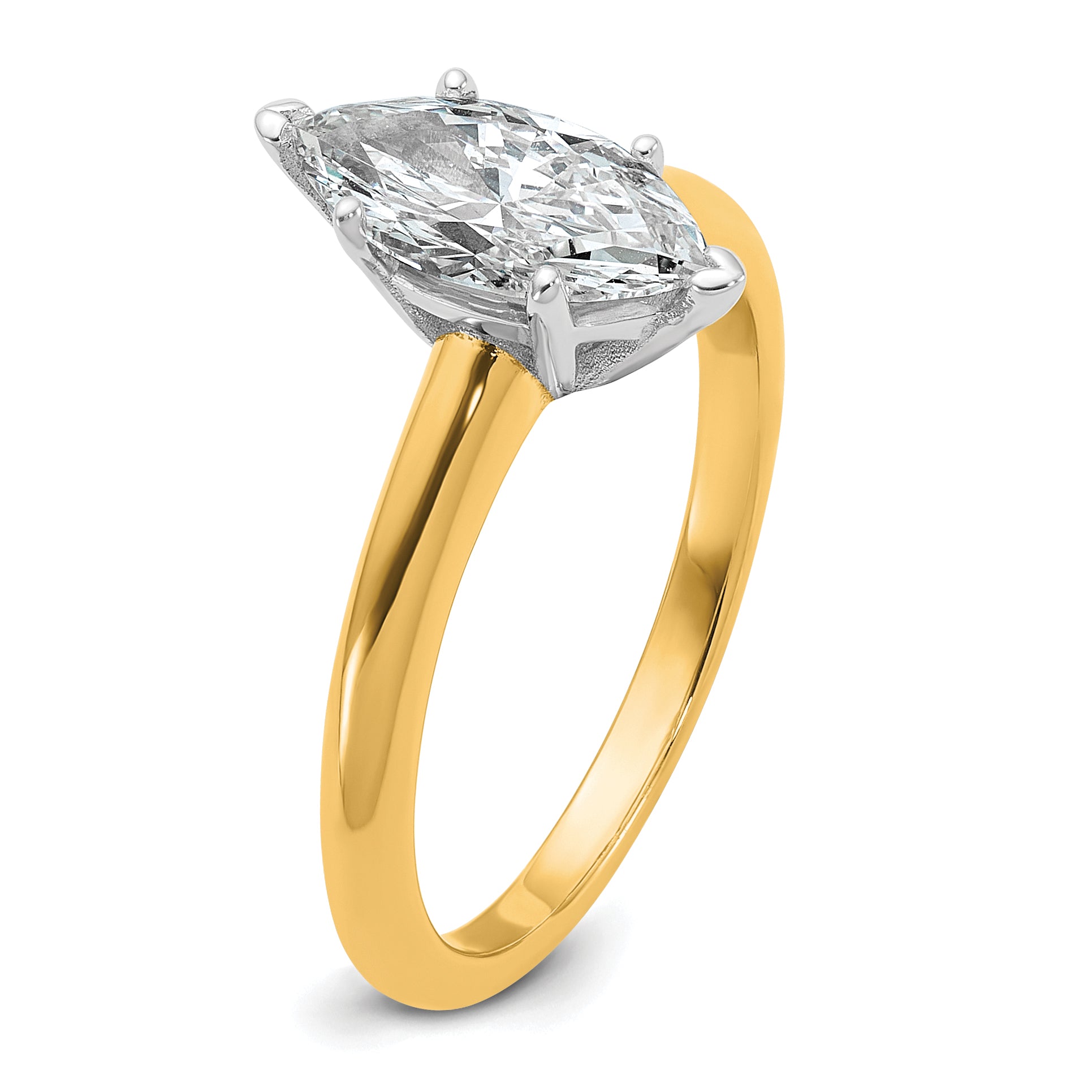 14k Two-tone 1 carat Certified Lab Grown Diamond VS+ F+ Marquise Solitare Complete Engagement Ring