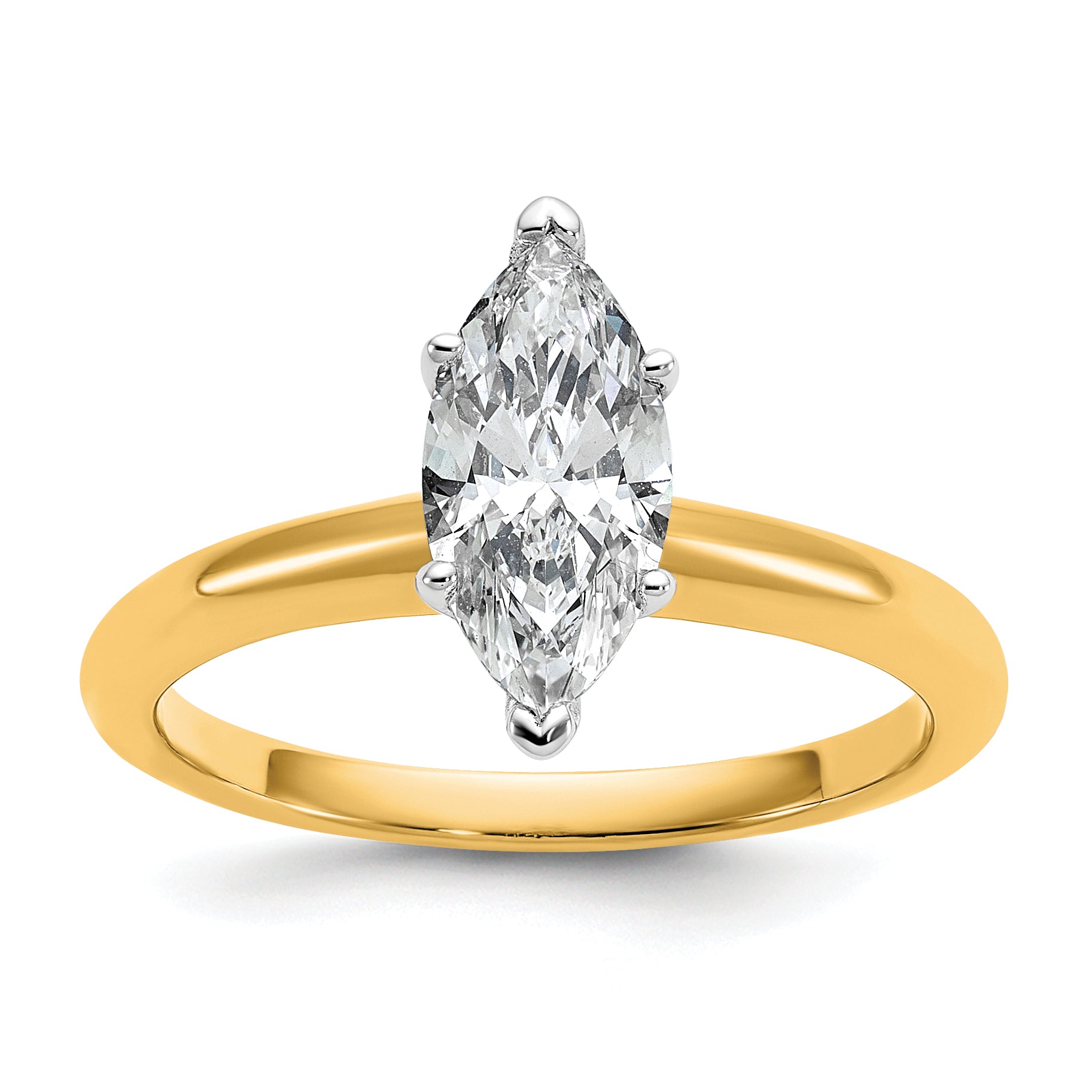 14k Two-tone 1 carat Lab Grown Diamond VS+ F+ Marquise Solitare Complete Engagement Ring