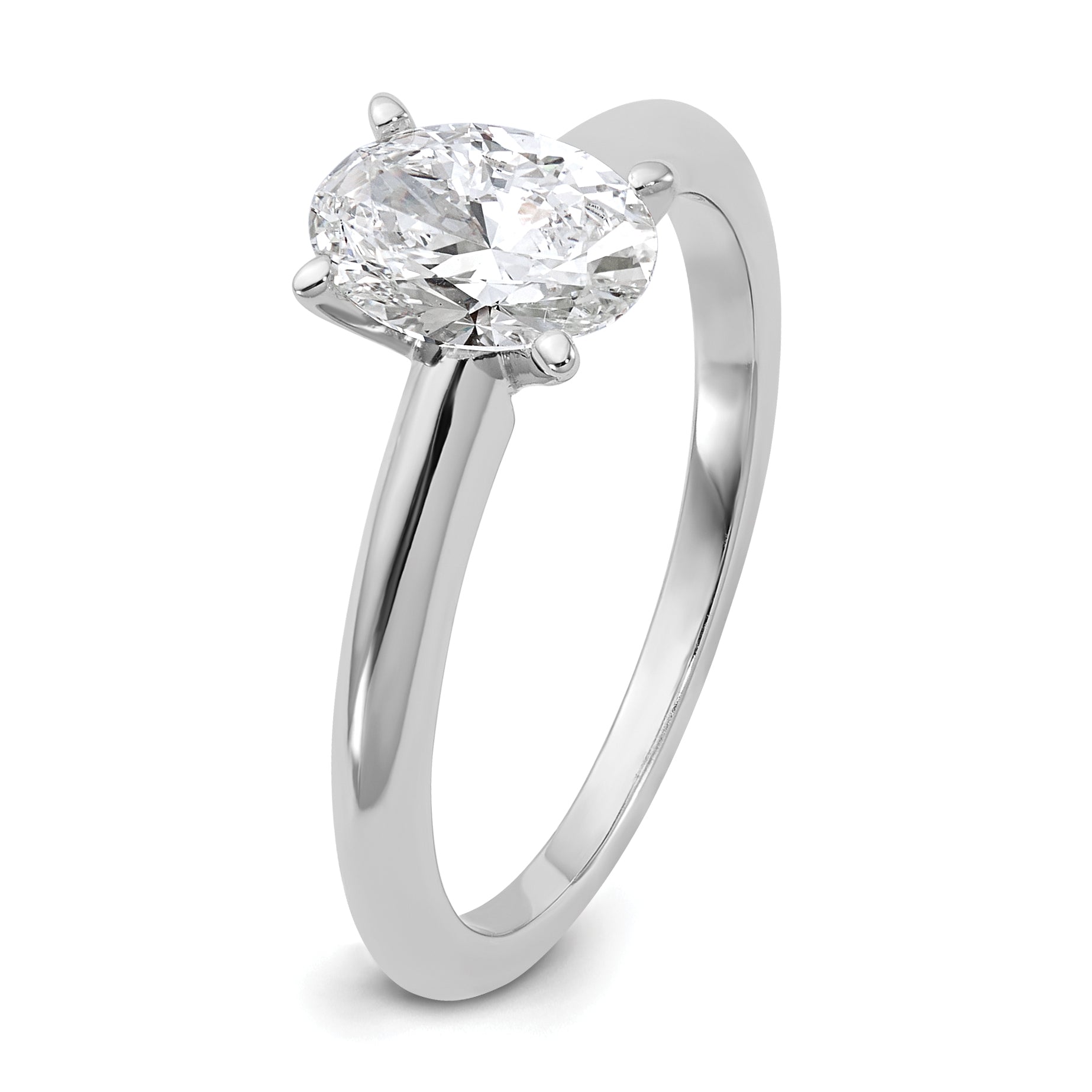 14k White Gold 1 carat Certified Lab Grown Diamond VS+ F+ Oval Complete Solitaire Engagement Ring