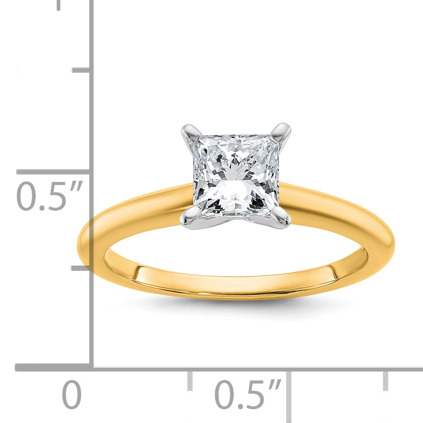 14k Two-tone 1 carat Certified Lab Grown Diamond VS+ F+ Princess Complete Solitare Engagement Ring