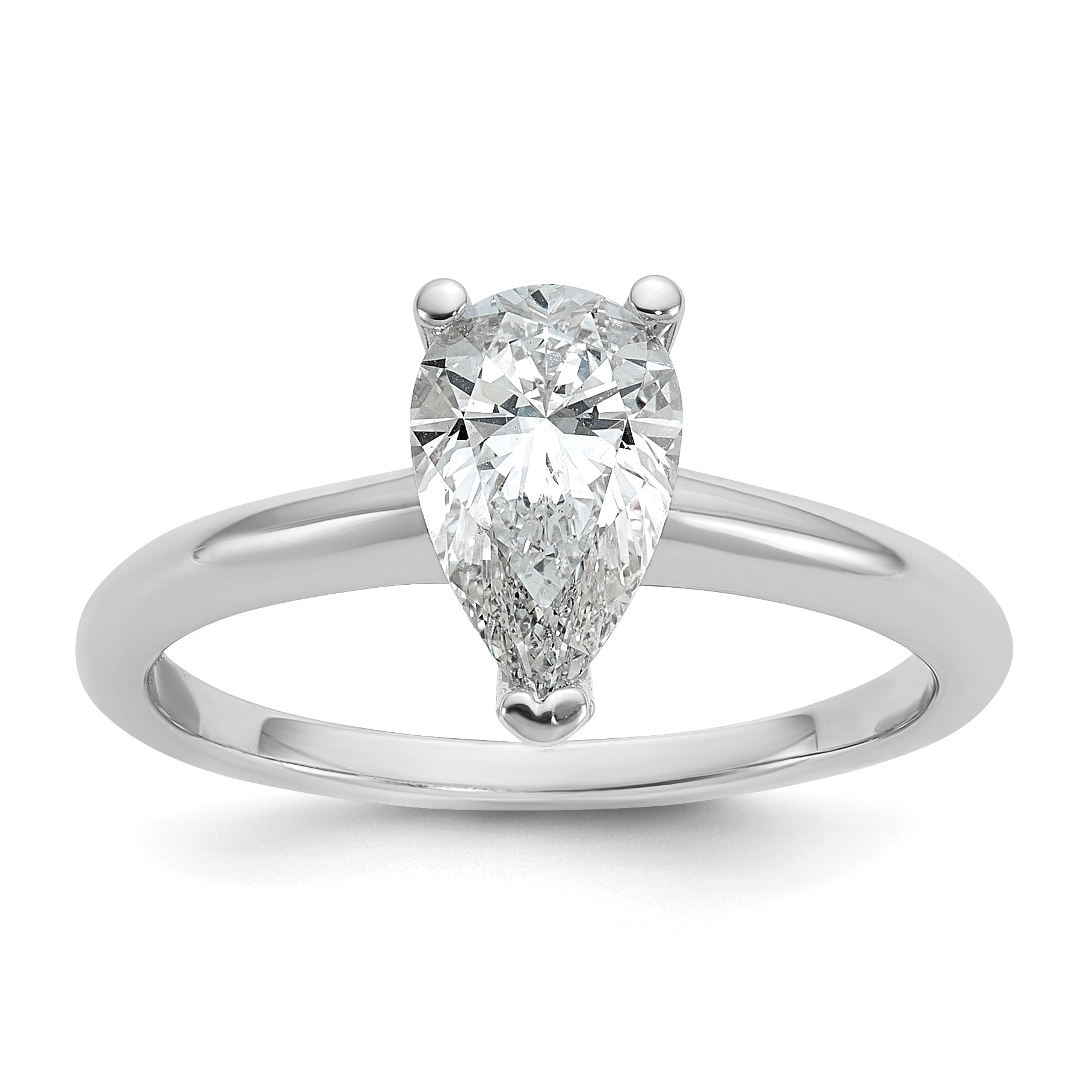 14k White Gold 1 carat Lab Grown Diamond VS/SI+ G+ Pear Solitare Complete Engagement Ring