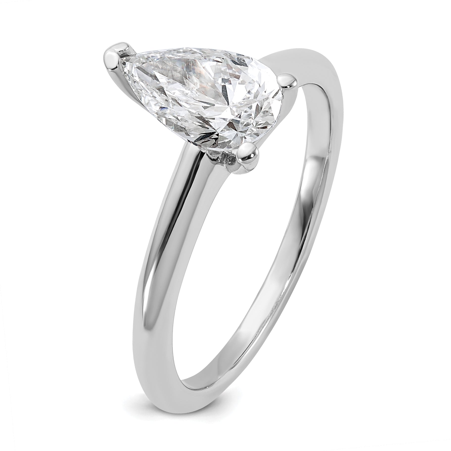 14k White Gold 1 carat Certified Lab Grown Diamond VS/SI+ G+ Pear Solitare Complete Engagement Ring