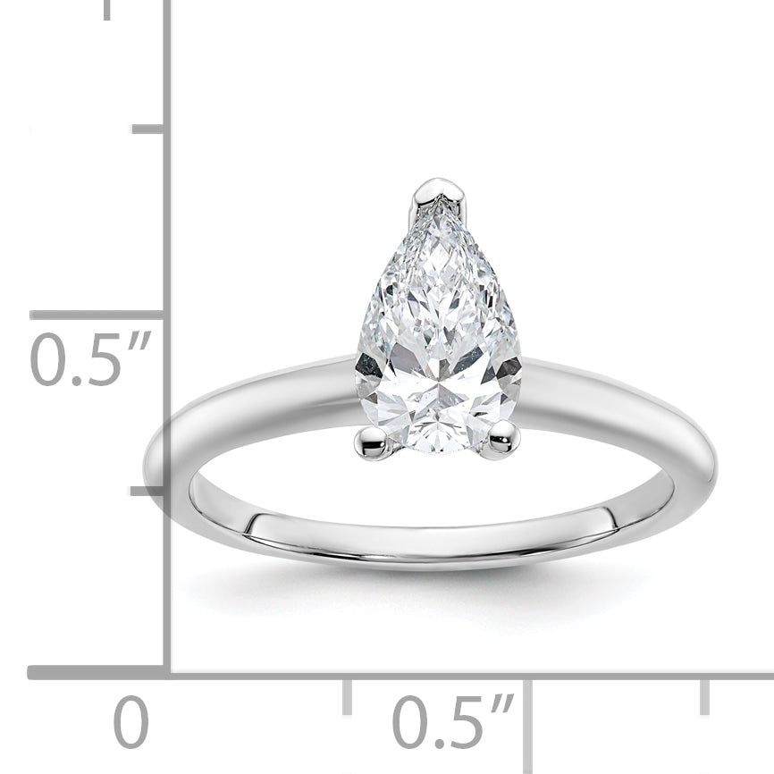 14k White Gold 1 carat Lab Grown Diamond VS+ F+ Pear Solitare Complete Engagement Ring