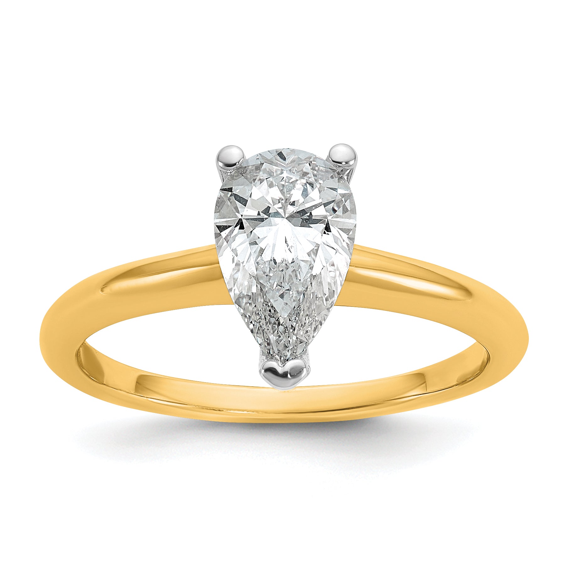 14k Two-tone 1 carat Lab Grown Diamond VS+ F+ Pear Solitare Complete Engagement Ring