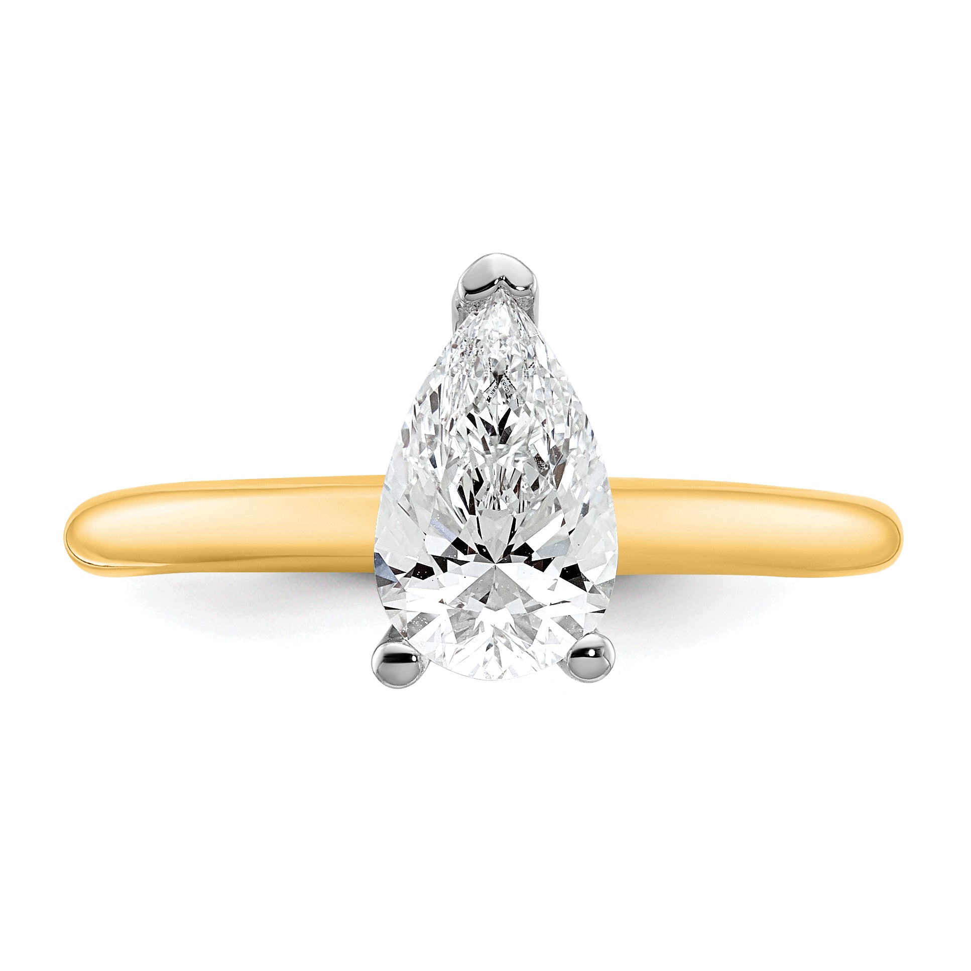 14k Two-tone 1 carat Lab Grown Diamond VS+ F+ Pear Solitare Complete Engagement Ring
