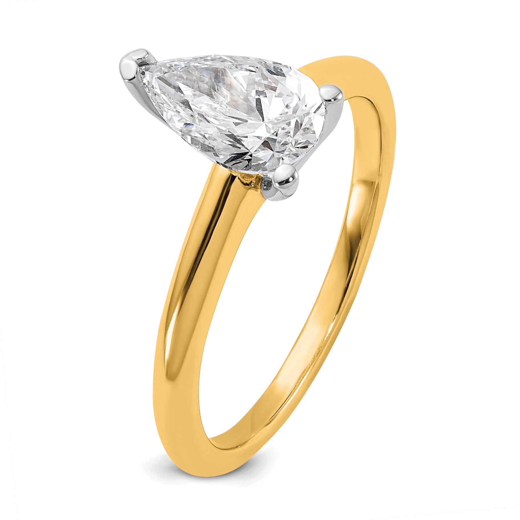 14k Two-tone 1 carat Lab Grown Diamond VS+ F+ Pear Solitare Complete Engagement Ring
