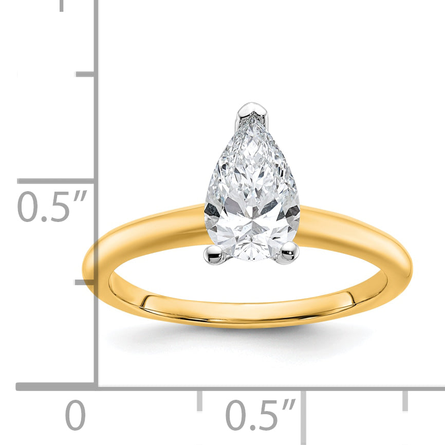 14k Two-tone 1 carat Lab Grown Diamond VS+ F+ Pear Solitare Complete Engagement Ring
