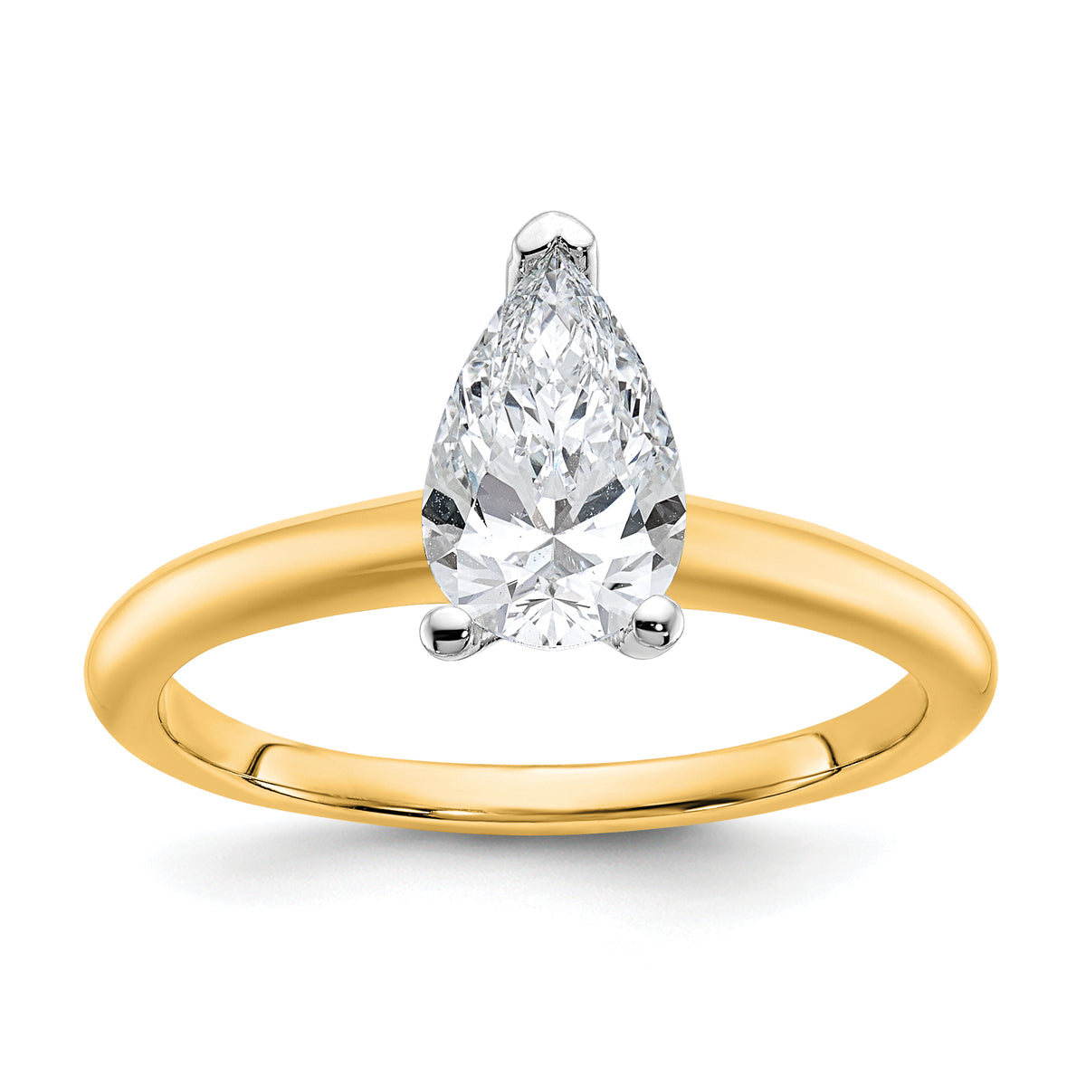 14k Two-tone 1 carat Lab Grown Diamond VS+ F+ Pear Solitare Complete Engagement Ring