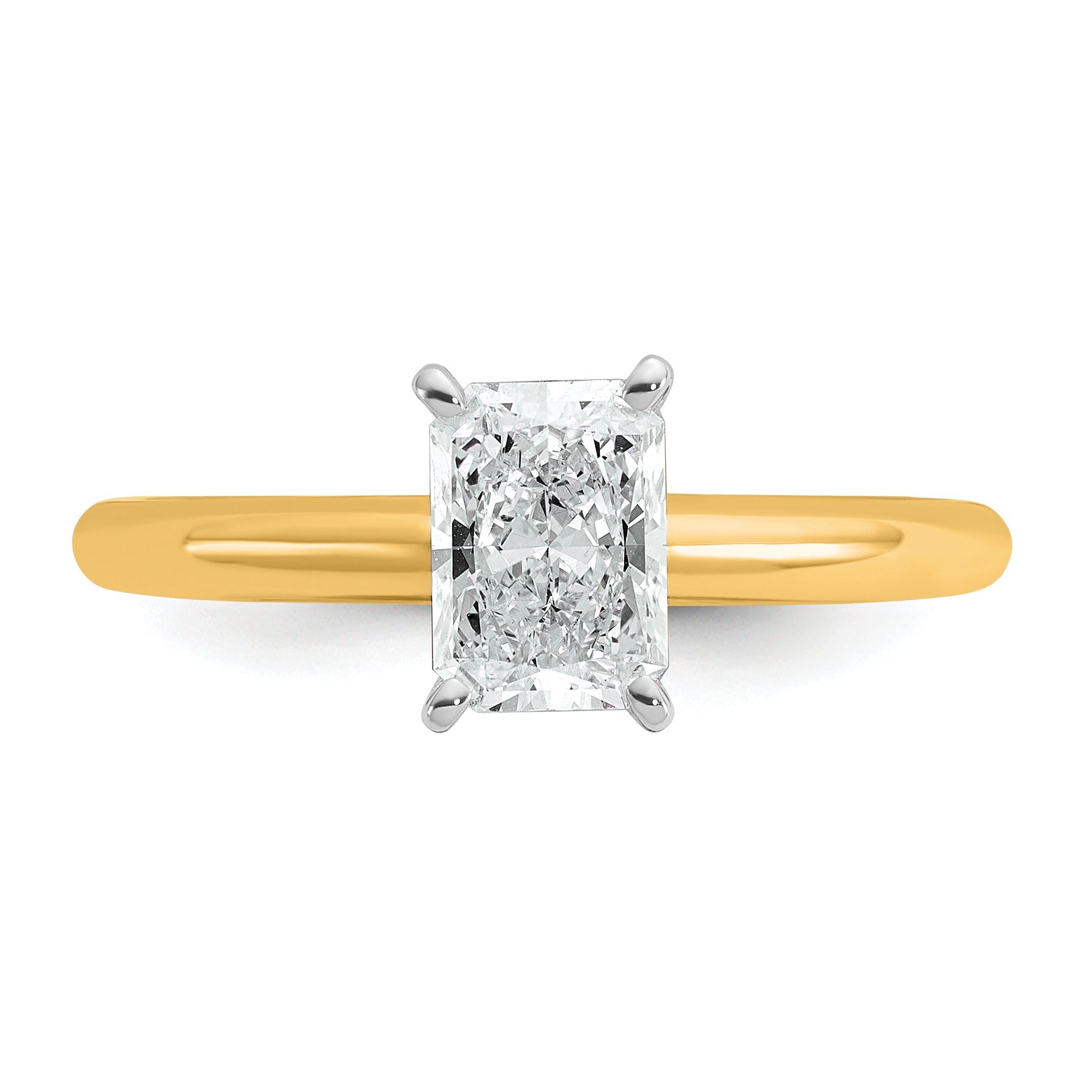 14k Two-tone 1 carat Certified Lab Grown Diamond VS+ F+ Radiant Solitare Complete Engagement Ring