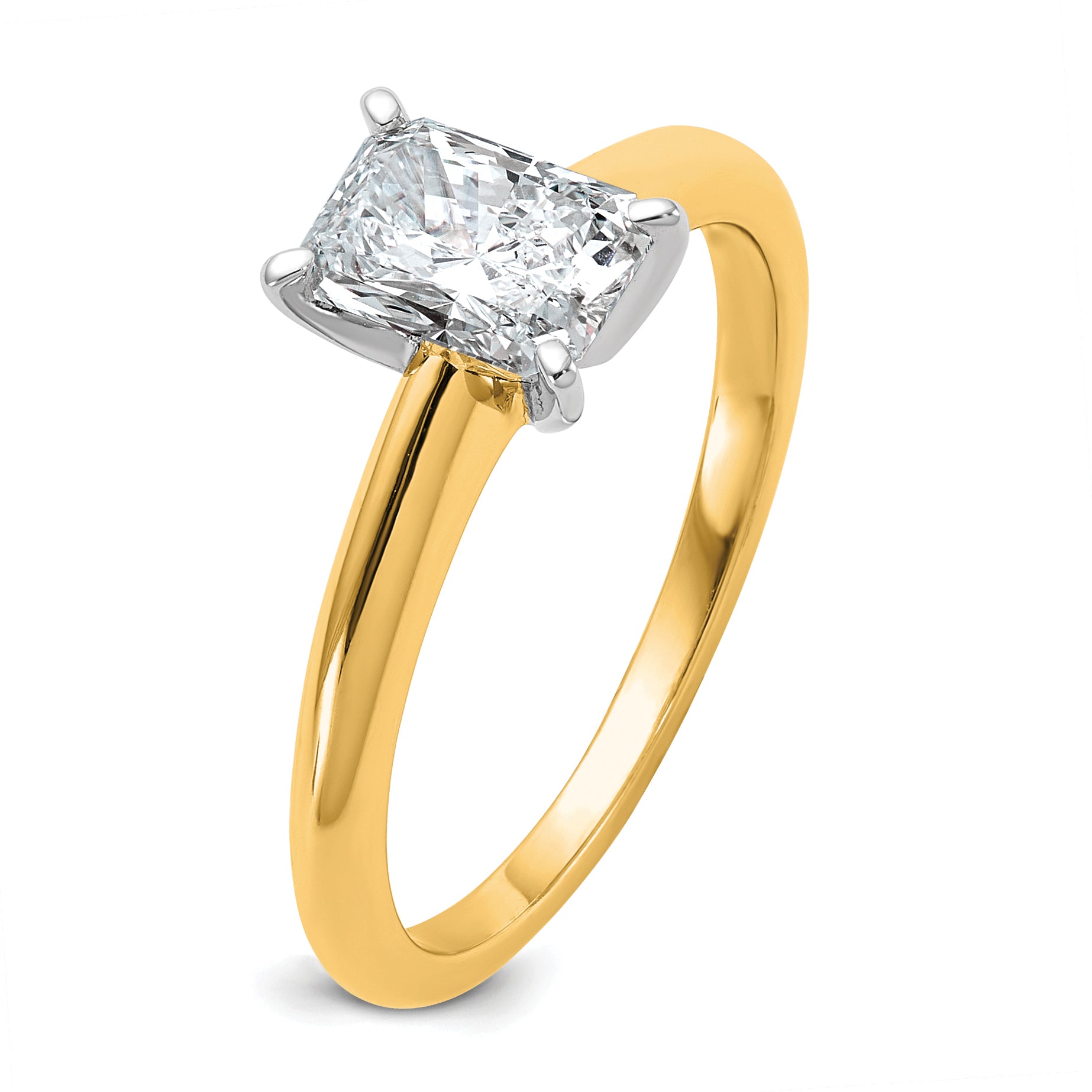 14k Two-tone 1 carat Certified Lab Grown Diamond VS+ F+ Radiant Solitare Complete Engagement Ring