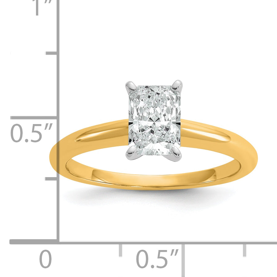 14k Two-tone 1 carat Certified Lab Grown Diamond VS+ F+ Radiant Solitare Complete Engagement Ring